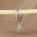 Macro detail of silver letter A earring with micro-pave cubic zirconia crystals - 1 Piece / Silver-Letter A