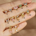 Golden bow and butterfly cartilage studs with colorful zircon stones in various designs - Butterfly Style (1#) / Gold