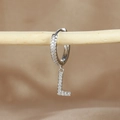 Detailed view of silver hoop earring with micro-paved zircon letter L pendant - 1 Piece / Silver-Letter L