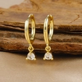 Macro view of gold plated brass earrings featuring round clear cubic zirconia stones - Gold Round White Zircon Pendant Hoop Earrings (Y20301)
