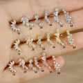 Détails du lot de 18 boucles d'oreilles feuilles et étoiles en or, argent et or rose - Style Pave en Éventail (1#) / Or