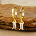 Detail of gold-plated geometric hoop earrings featuring a clear rectangular zircon drop - Gold Rectangle White Zircon Pendant Hoop Earrings (Y20278)