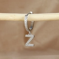 Detail of silver letter Z earring pendant with micro-set zircons on wooden branch - 1 Piece / Silver-Letter Z