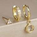 Set of three gold zircon earrings featuring triangle studs and hoop drops for women - Y26247 Style (Y26247) / Gold-White