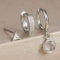 Detailed close-up of S925 silver earring set with micro-pave zircons and geometric studs - Y26247 Style (Y26247) / Silver-White