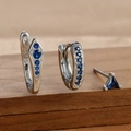 Details von S925 Sterlingsilber Ohrringen mit tiefblauen Steinen auf Holzbasis - Dreiteiliges Set / Silber-Dunkelblau