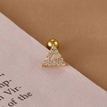 Detail of golden triangle cartilage earring with sparkling zircons and screw back - Gold Triangle Style (60049-17) / Gold
