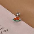 Macro detail of watermelon stud earring with orange zircon and green stones - Silver Watermelon Style (60075-10)