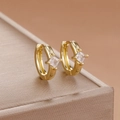 Luxurious S925 silver needle gold hoop earrings with sparkling square crystal stones - Square Stone Style-Gold (Y26141)