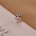 Close-up of pink zircon flower earring with silver screw back and polished metal finish - Silver Pink Flower Style (E1078)