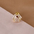 Macro shot of gold surgical steel screw back earring with three baguette cut zircons - Gold Triple Gem Geometric Style (Y20437-16)