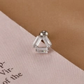 Macro shot of triangle stud earring with three clear rectangular zircons and screw back - Silver Triple Gem Geometric Style (Y20437-16)