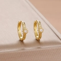 Elegant gold-plated huggie hoop earrings featuring a sunburst zircon pendant and starburst design - Sun Star Style-Gold (Y26654)