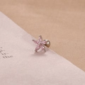 Detailed macro view of pink floral stud earring with marquise zircon and ball screw back - Silver Pink Five-Petal Flower Style (60126)