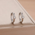 Star-shaped silver hoop earrings with clear zircon stone on elegant satin display - Sun Star Style-Silver (Y26654)