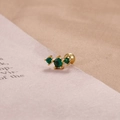 Detailed side view of a gold-plated ear stud with three green cubic zirconia stones - Gold Green Stone Three-Stone Inlaid Style (76006)