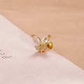 Detailed close-up of a gold butterfly stud earring with clear marquise-cut zircons - Gold White Zirconia Butterfly Style (E1236)