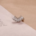 Detail of silver marquise cut zircon ear stud with five stones in fan shape on curved bar - Silver White Arc Row Zirconia Style (Y20411)