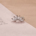 Detailed view of silver curved cartilage stud with six marquise-cut marquise stones - Silver White Arc Fan Shape Style (Y20412)