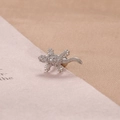 Macro detail of silver lizard stud earring with micro-paved white cubic zirconia stones - Silver White Zirconia Lizard Style (Y20437)