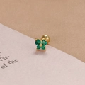 Gold plated butterfly ear stud with green zircons and threaded ball back fastener - Gold Green Stone Four-Petal Flower Style (Y20483)