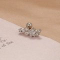Macro detail of silver star-shaped zircon ear stud with secure screw ball back closure - Silver White Zirconia Pentagram Arc Style (Y26278)