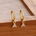 Chic gold S925 sterling silver hoop earrings with sparkling zircon triangle pendants - Gold White Stone Triangle Pendant Style (Y26657)