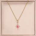 Collana Stella Polare placcata in oro 14K con ciondolo in zircone rosa in scatola regalo - Rosso Rosa Oro