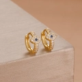 Fashionable Evil Eye huggie earrings with gold plating and sparkling zircon micro-inlay - Evil Eye Style-Gold (Y26790)