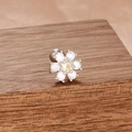 Gros plan de boucles d'oreilles fleur en argent et pierres sur support en bois - Style de Fleur à Six Pétales en Zirconium Blanc (E1171-Argent Blanc)