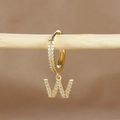Elegant gold-plated hoop earring featuring a micro-set zircon letter W charm pendant - 1 Piece / Gold - Letter W