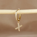 Gold-plated hoop earring with micro-set zircon letter X charm and polished finish - 1 Piece / Gold - Letter X