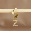 Gold plated drop earring featuring a micro-paved zircon letter Z pendant on a hoop - 1 Piece / Gold - Letter Z