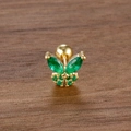 Pendiente de mariposa dorada con circonitas verdes y cierre de bola con rosca fina - Dorado-Verde (Solo)