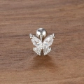Vista detallada de un pendiente de mariposa con circonitas y cierre de bola con rosca - Plata-Blanco (Pieza Única)