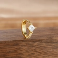 Macro shot of gold-plated hoop earrings with square zircon and fine crystal pavé - Style 2 Square (2-Gold-White-1pc)