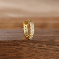 Macro detail of gold hoop earring with four round cubic zirconia and beaded edge texture - Style 5 Beaded Round (5-Gold-White-1pc)