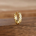 Macro shot of gold micro-pave small hoop earrings with cubic zirconia on wood - Style 6 Basic Hoop (6-Gold-White-1pc)