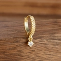 Macro detail of gold hoop earrings with small round-cut cubic zirconia dangling pendant - Style 12 Pendant Round (12-Gold-White-1pc)
