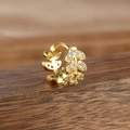 Macro detail of gold-plated leaf hoop earrings with shimmering clear zircon inlays - Style 15 Ear of Wheat (15-Gold-White-1pc)