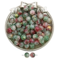 Festive mix of green, red and gold glass beads for DIY bracelet making on gold tray - 20 Pieces Set / Color 30# 10mm