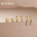 Golden 6-piece luxury earring set with pearls, zircons, and water drop pendants - Gold White Style (Y26988)