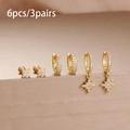 Luxury 3 pairs set of gold plated star earrings with sparkling cubic zirconia stones - Gold White Style (Y26991)