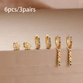6pcs gold stainless steel hoop earrings set with colorful cubic zirconia and daisy studs - Gold Multicolor Style (Y27000)