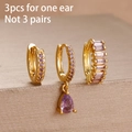 3pcs gold stainless steel earring set with purple zircons for single ear stacking - Purple Rhinestone Row Set (E1575)