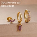 3-piece set of gold earrings featuring purple marquise butterfly and zircon accents - Purple Butterfly Pendant Set (E1620)