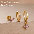 Three-piece gold-plated stainless steel piercing set with purple zircon stones - Purple Double Leaf Set (Y25038)