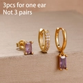 3pcs gold piercing stud set with purple crystals for one ear fashion jewelry - Purple Square Rhinestone Set (Y26021)