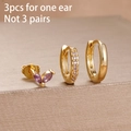 Golden piercing earring set with purple marquise gemstones and small zircon hoop earrings - Purple Marquise Rhinestone Set (Y26022)