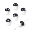 Macro detail of six handmade glass mushroom beads with black and white polka dots - 12x17mm (5 Pieces/Pack) / Black